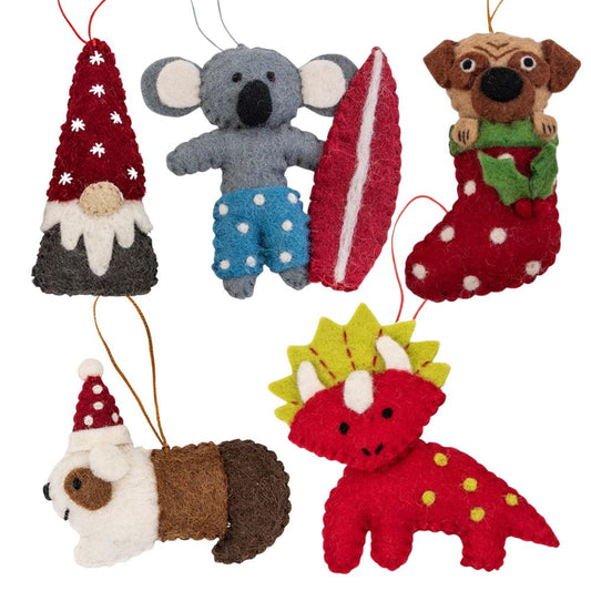 Fairtrade Felt Christmas Decoration Bundle - Random Selection of  5
