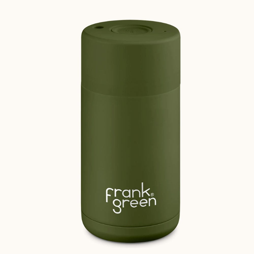 Frank Green SS Ceramic Cup 12oz/355ml Push Button Lid - Khaki