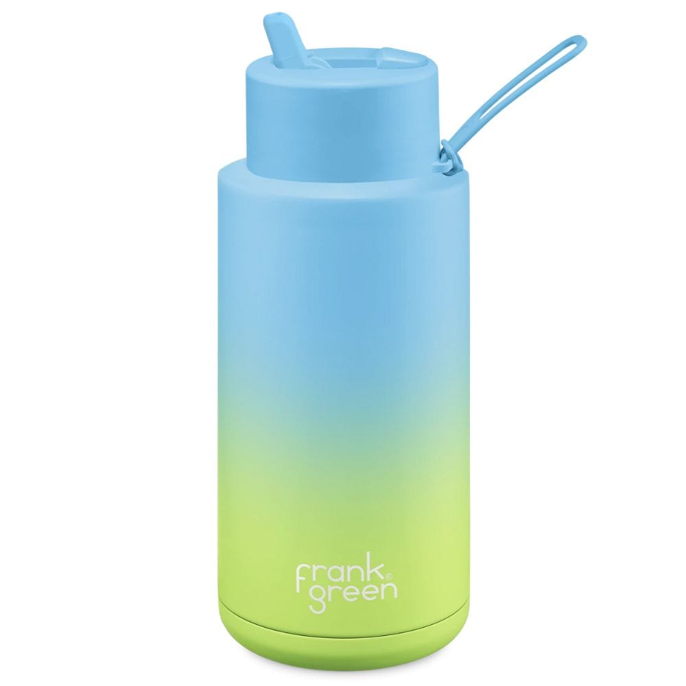 Frank Green Water Bottle TWO_TONED STRAW Lid 34oz/1Litre - Sky Blue/Pistachio Green