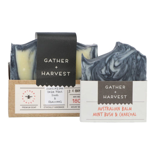Gather and Harvest Handmade Natural Soap Australian Balm Mint Bush and Charcoal