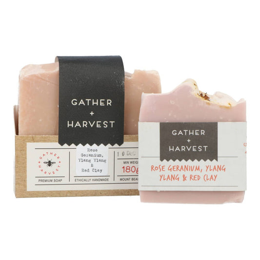 Gather and Harvest Handmade Natural Soap Rose Geranium Ylang Ylang and Australian Red Clay