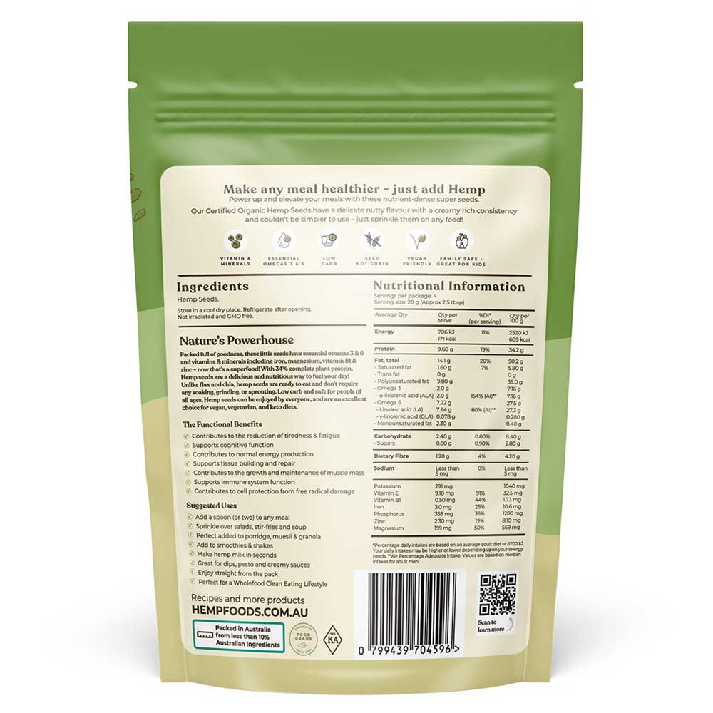 Hemp Foods Australia Certified Organic Hemp Seeds (Hulled) 1kg