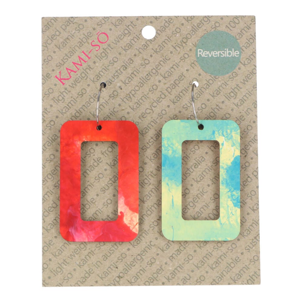 Kami-so Earrings Reversible Rectangle Hoop Blue & White Red & White