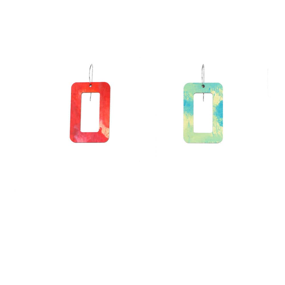 Kami-so Earrings Reversible Rectangle Hoop Blue & White Red & White