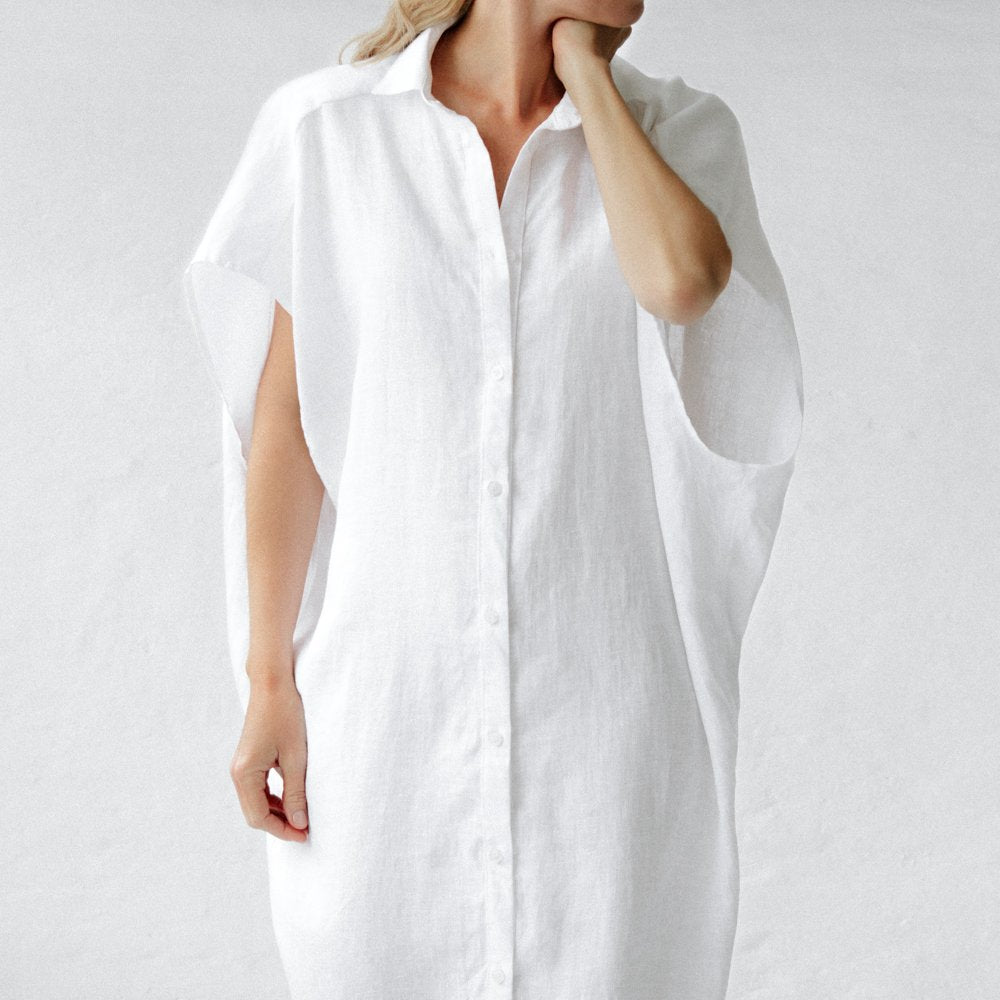 Seaside Tones Rei Linen Dress - White Seaside Tones Rei Linen Dress - White