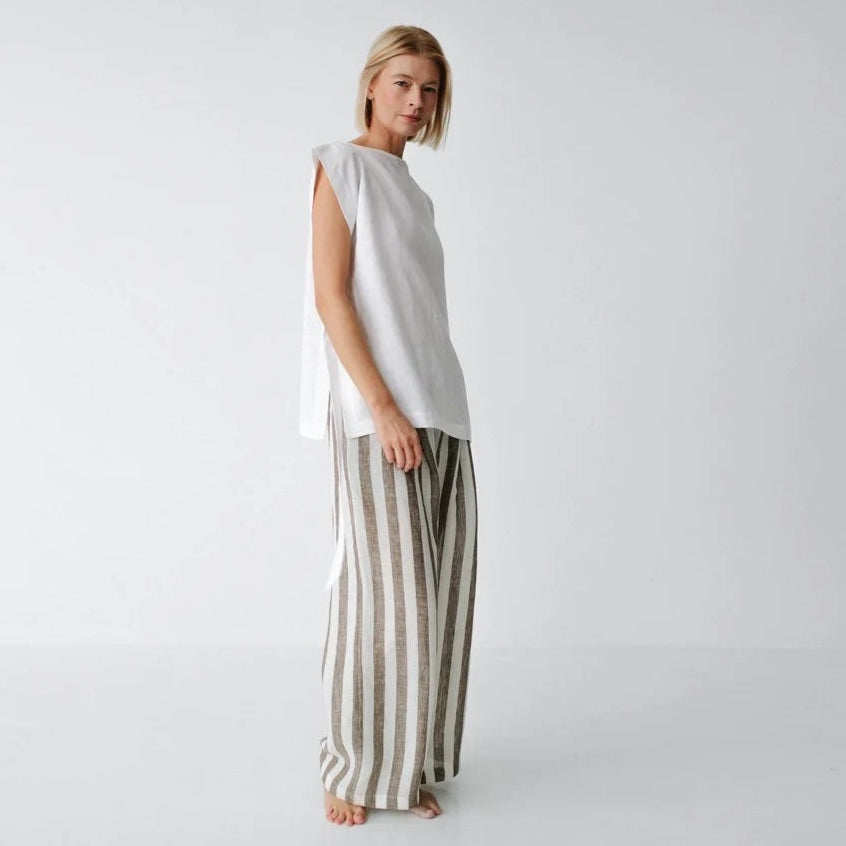 Seaside Tones Linen Pant - Brown Stripe