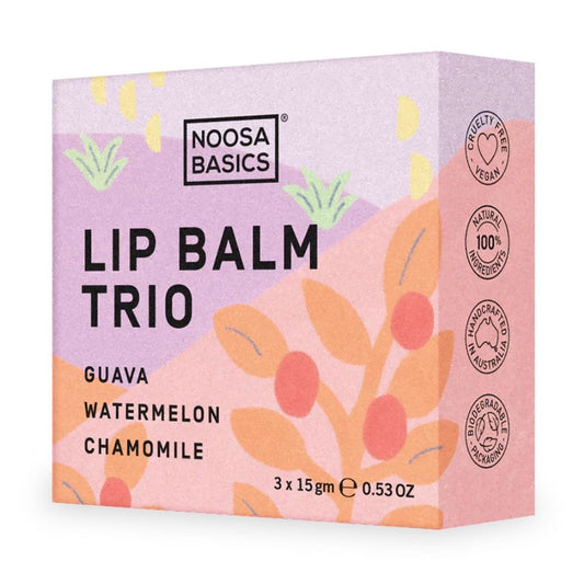 Noosa Basics Organic Lip Balm TRIO Guava/ Watermelon / Chamomile
