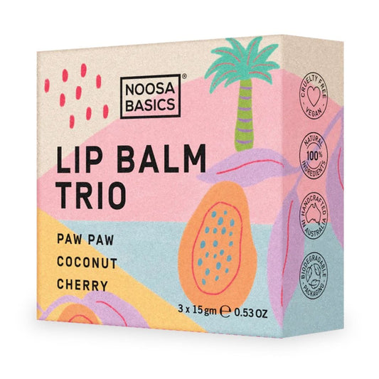 Noosa Basics Organic Lip Balm TRIO Paw Paw / Coconut / Cherry