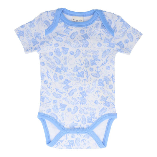 Organic Cotton Summer Baby Onesie - Underwater World Blue