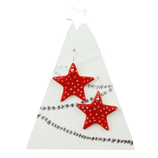 Paper Boat Press Red Spotty Christmas Star Hanging Earrings