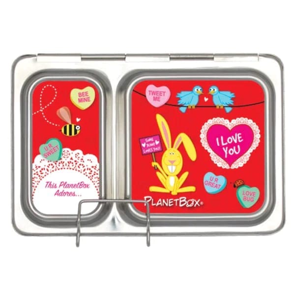Planetbox SHUTTLE Lunch Box Kits (Box, Carry Bag, Container, Magnets) Expandable - Black / Love Bug