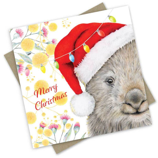 Popcorn Blue Wombat Santa Merry Christmas Card