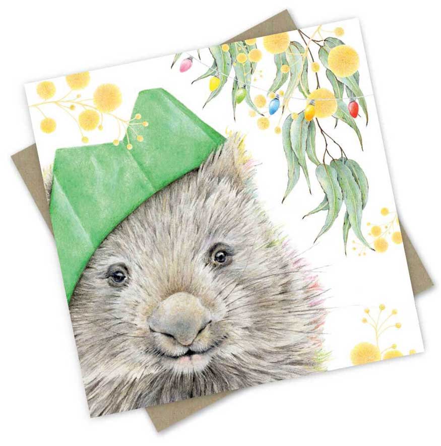 Popcorn Blue Wombat-y Christmas Card