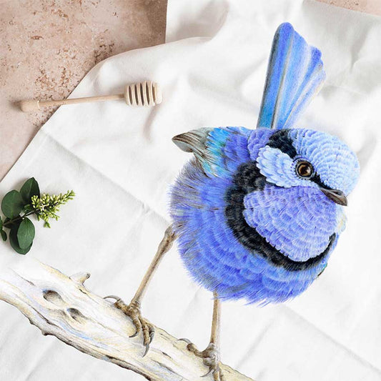 Popcorn Blue Wren Tea Towel