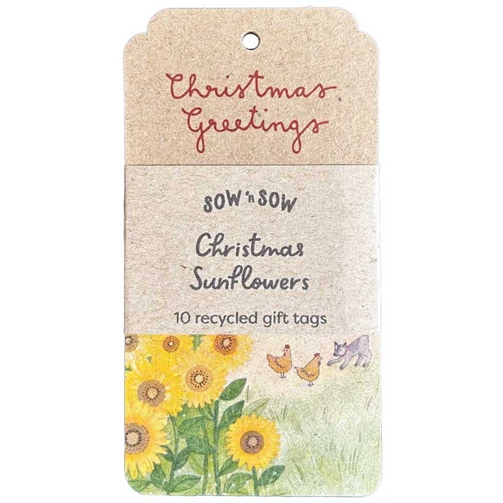 Sow 'n Sow Recycled Christmas Sunflower Gift Tag 10pk - Christmas Greetings