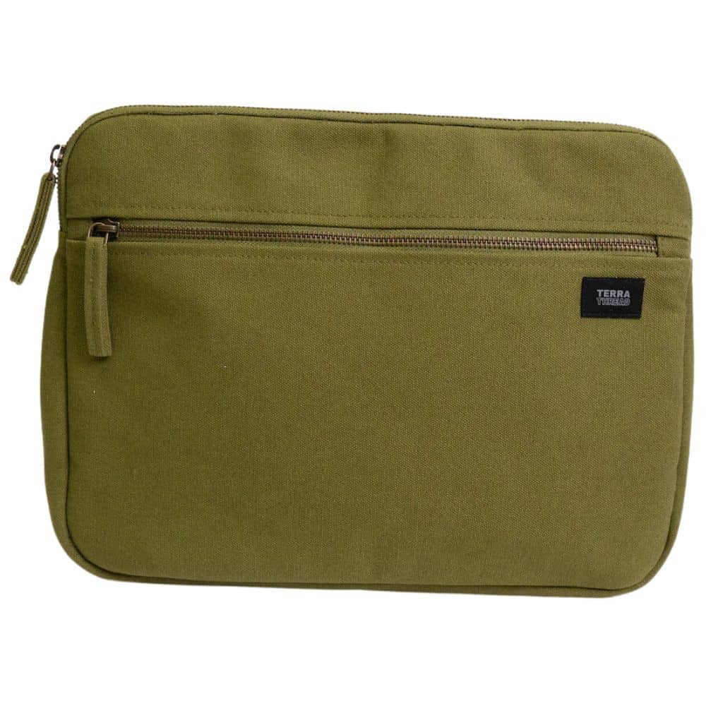 Terra Thread Organic Cotton Laptop Sleeve 13 Inch Olive Green