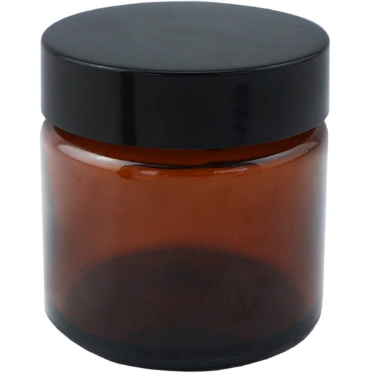 Amber Glass Round Jar with Black Cap 50ml