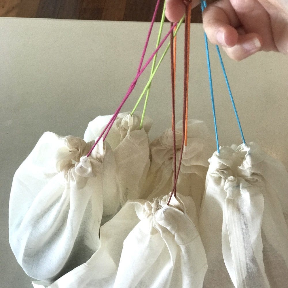 Biome Lightweight Organic Cotton Produce Bags Set of 5 (coloured drawstrings)