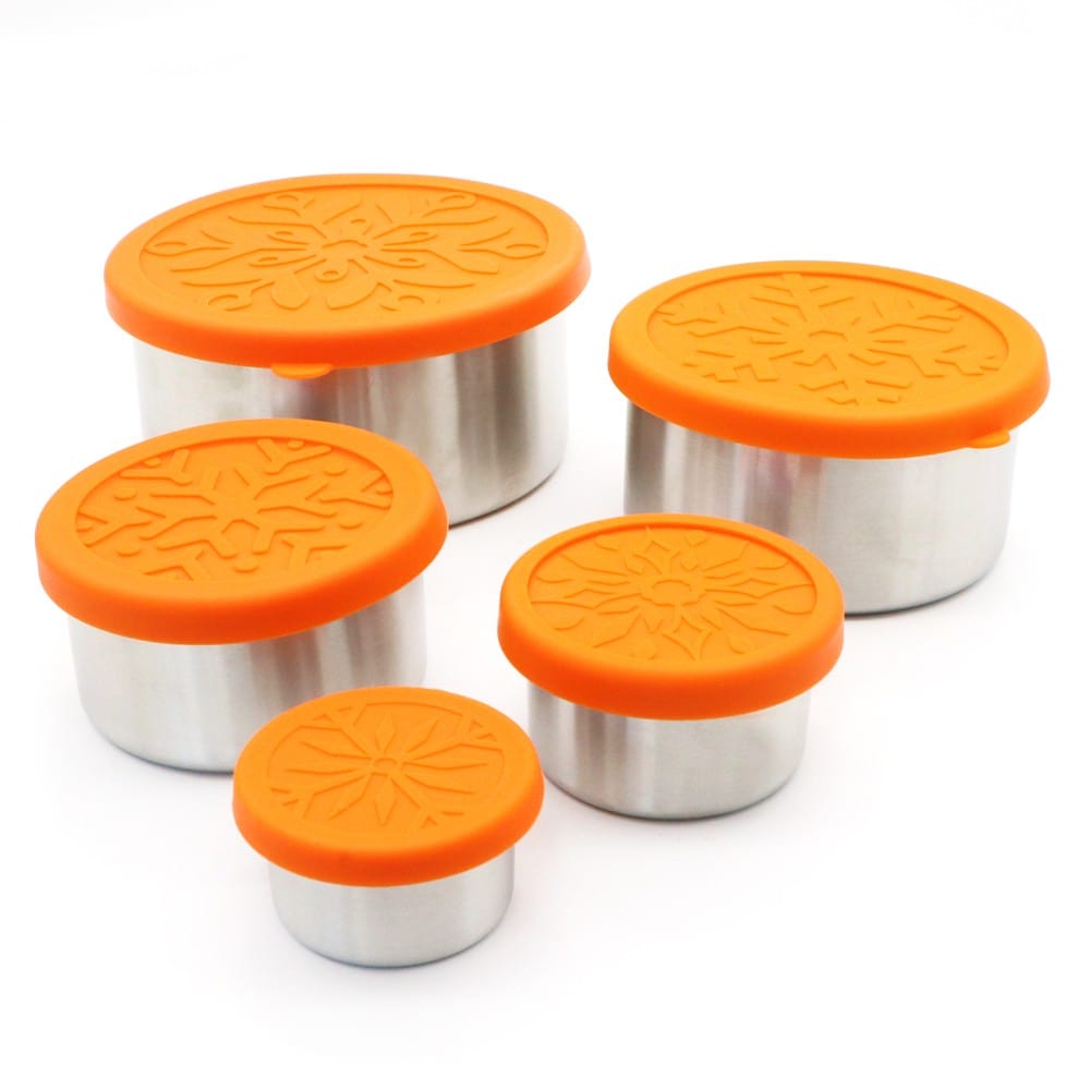 Biome Stainless Steel Nesting Containers Orange Lids - Set of 5