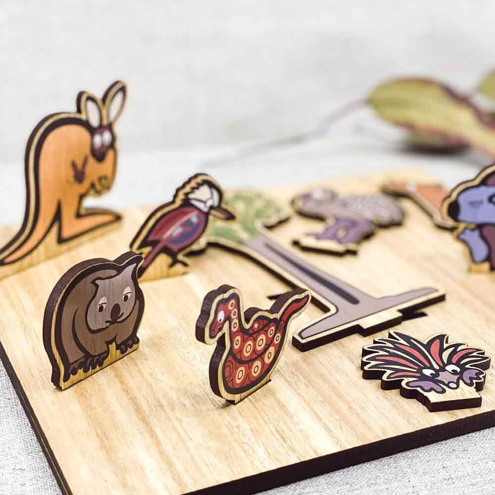 Buttonworks Australian Timber Pop Up Puzzle - Australian Animals Puzzle