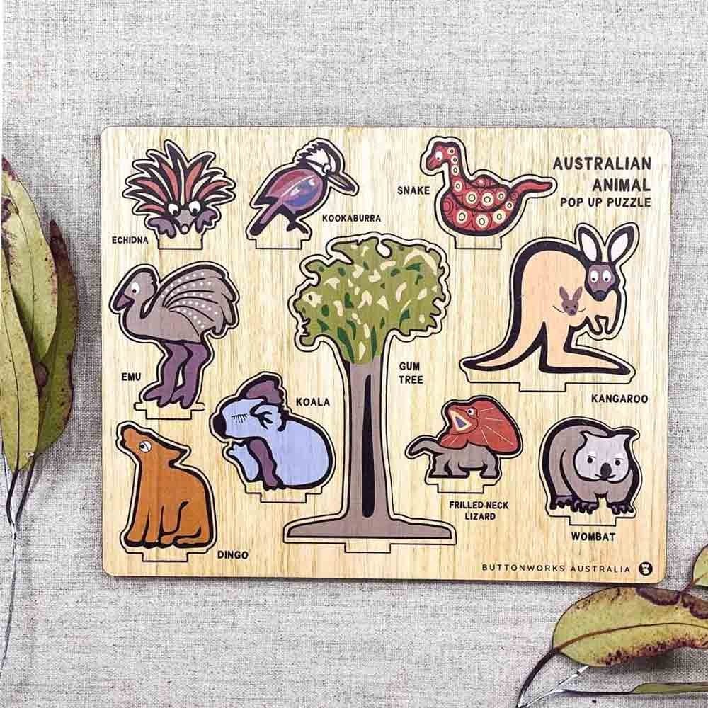 Buttonworks Australian Timber Pop Up Puzzle - Australian Animals Puzzle