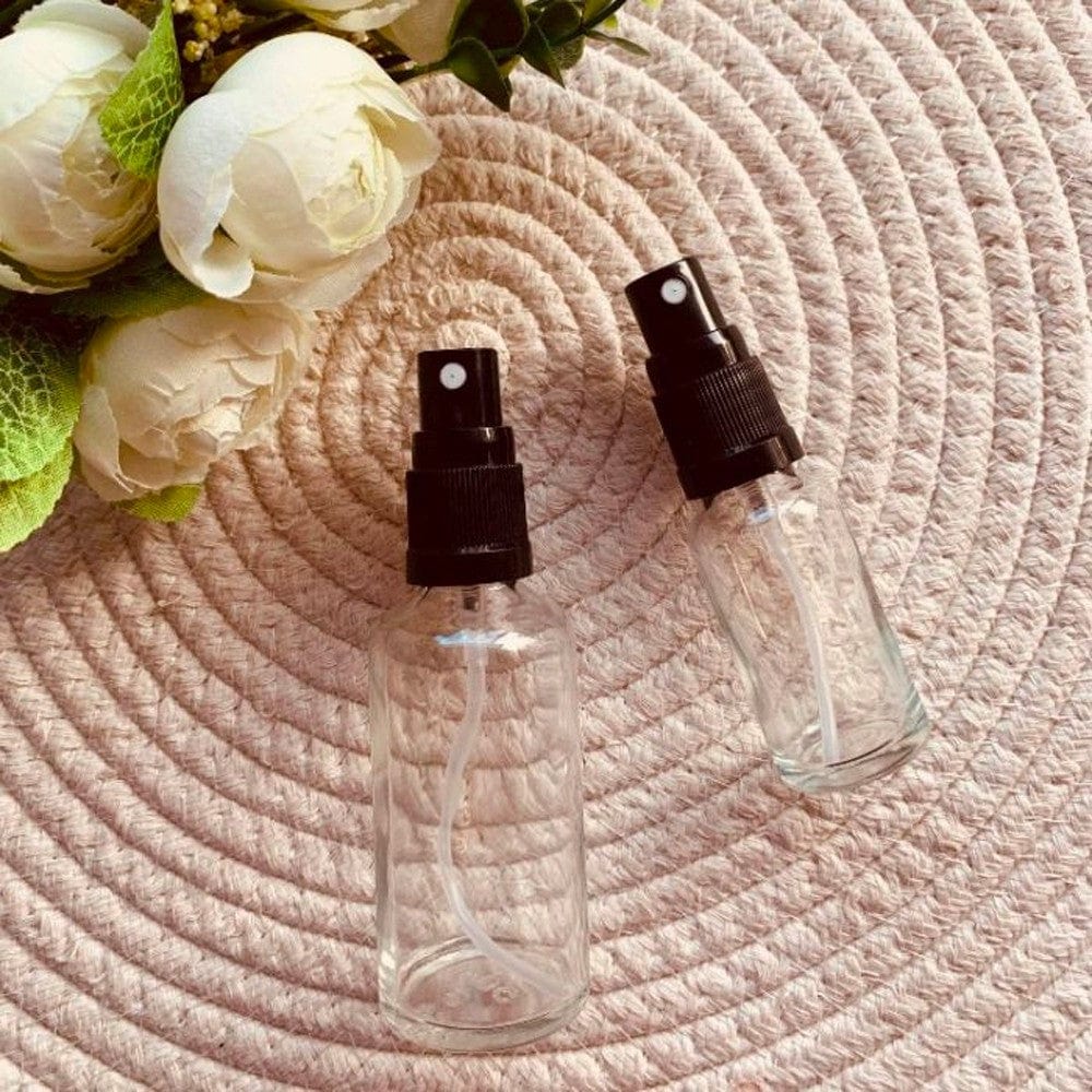 Clear Glass Bottle with Black Atomiser 30ml