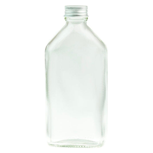 Clear Glass Oval Bottle with Silver Cap 200ml