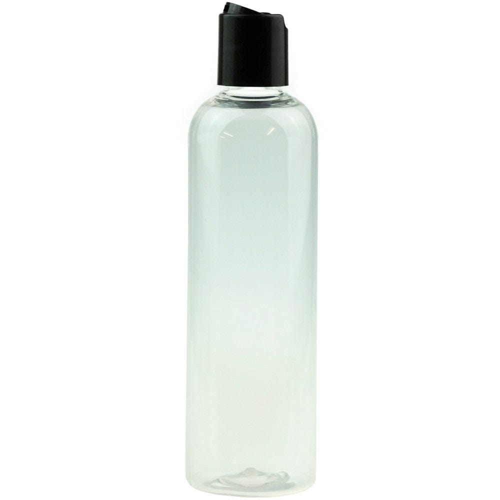 Clear PET Plastic Bottle Tall with Black Disc Cap 250ml