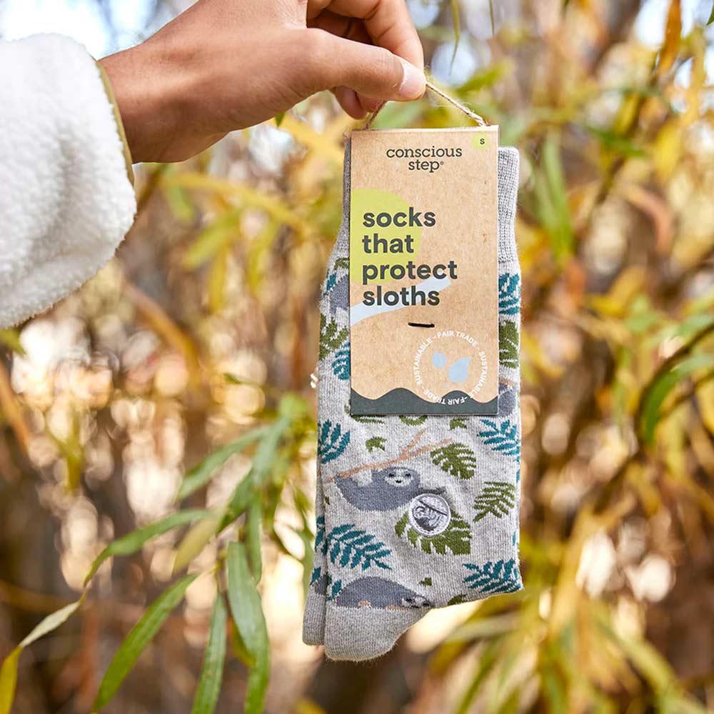 Conscious Step Socks That Protect Sloths - Grey Leaf