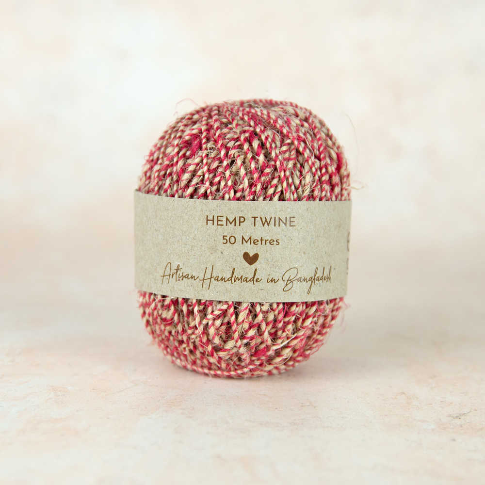 Earth Greetings Fair Trade Handspun Hemp Twine 50m - Variegated Red and Natural