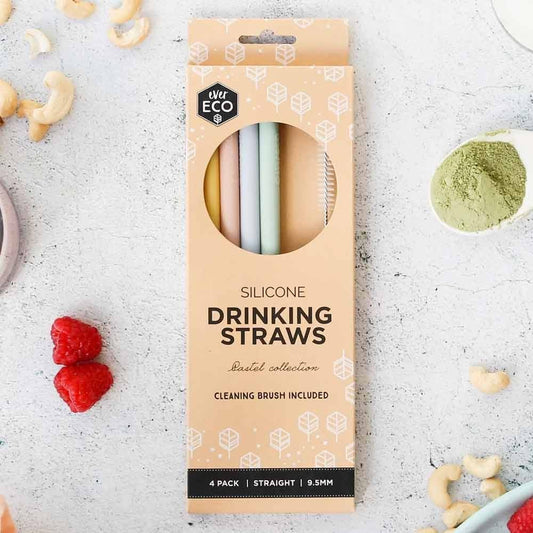Ever Eco Silicone Straws Set of 4 - Straight - Pastel