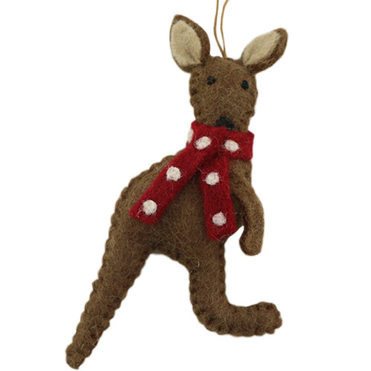 Fairtrade Felt Christmas Decoration - Kangaroo (with Red Scarf)