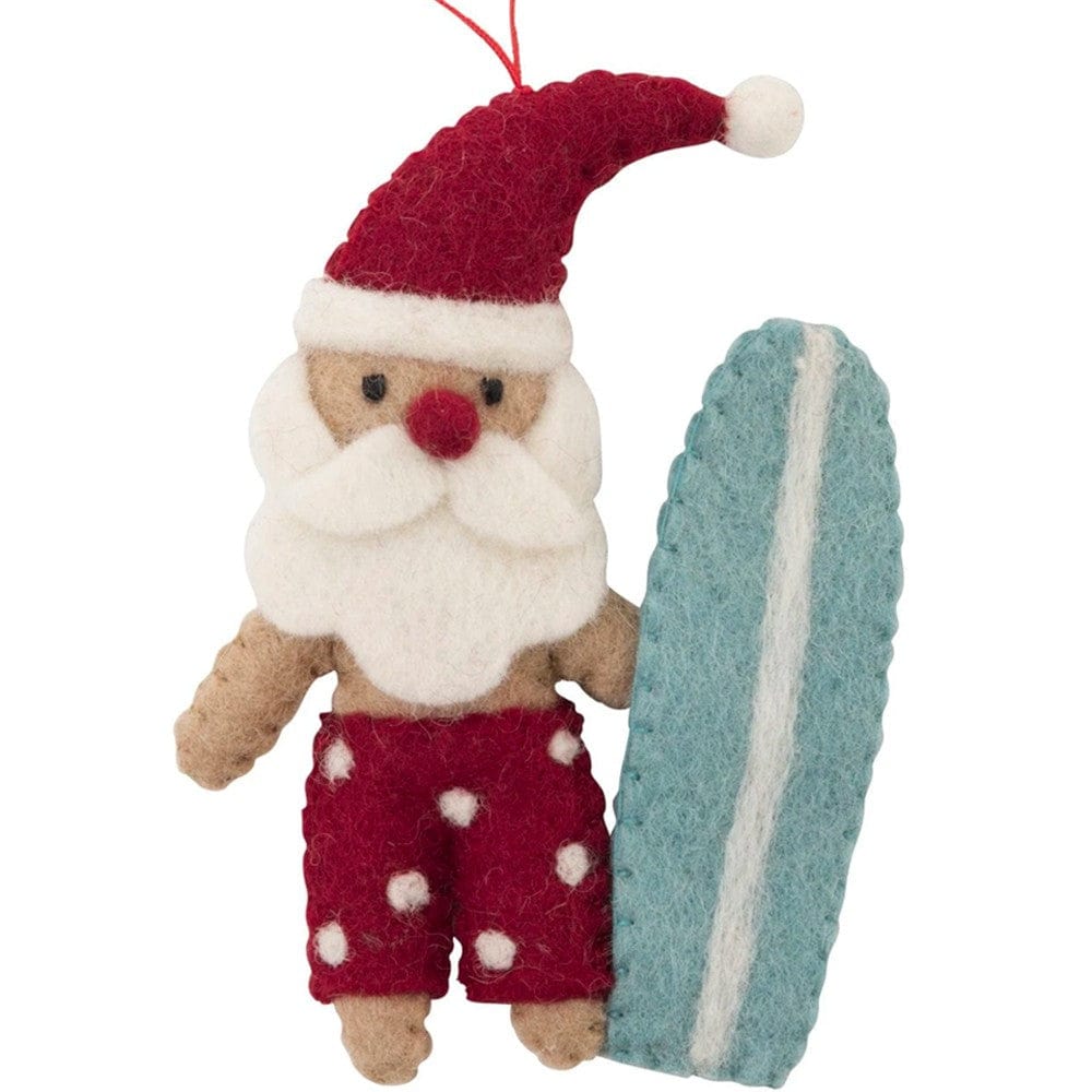 Fairtrade Felt Christmas Decoration - Santa (with Surfboard)
