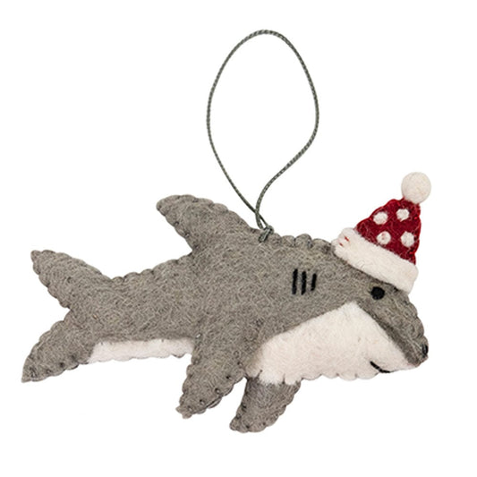 Fairtrade Felt Christmas Decoration - Shark (with Hat)