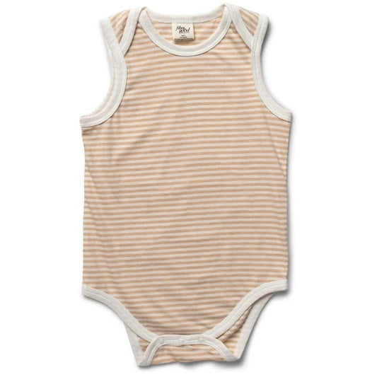 Fibre For Good Sleeveless Body Suit - Striped Natural/Wheat