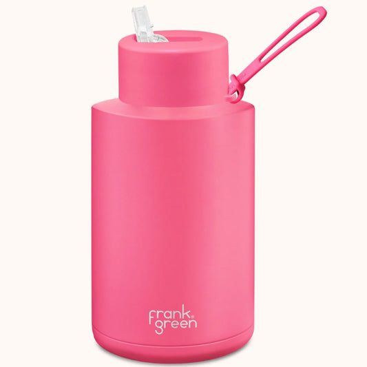 Frank Green Ceramic Bottle 68oz 2L Straw Lid - Neon Pink