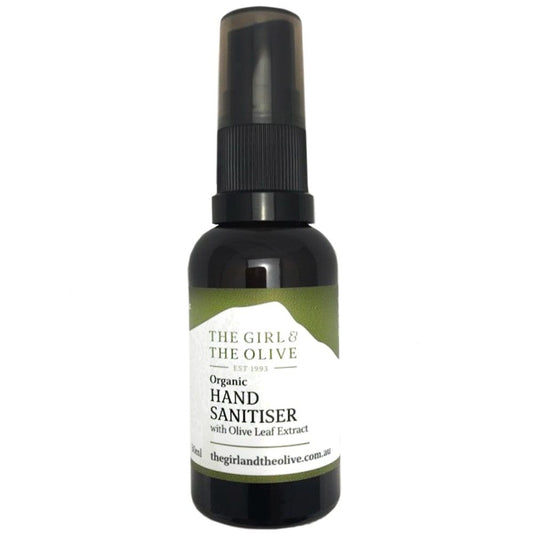 Hand Sanitiser 30ml Glass Bottle by The Girl & The Olive