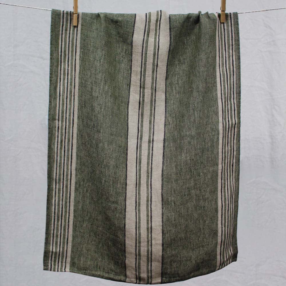 Haomy Tea Towel Zonza - Khaki Linen Stripe