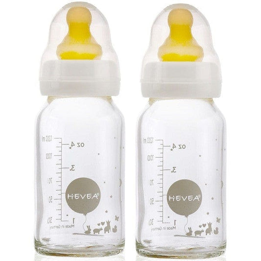 Hevea Glass Baby Bottle 2pk 120ml - Slow Flow 0-3 months