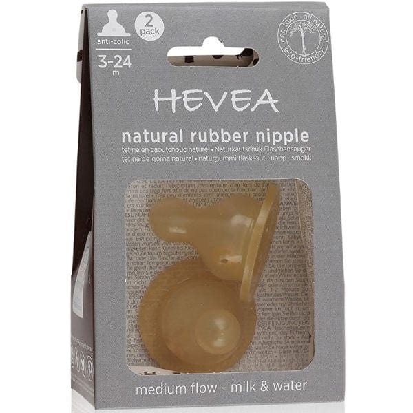 Hevea Glass Baby Bottle Natural Rubber Teats - Medium Flow 2pk