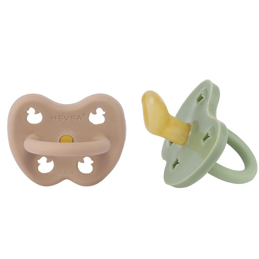 Hevea Pacifier 2pk Orthodontic Teat 3-36M - Tan Beige/Moss Green