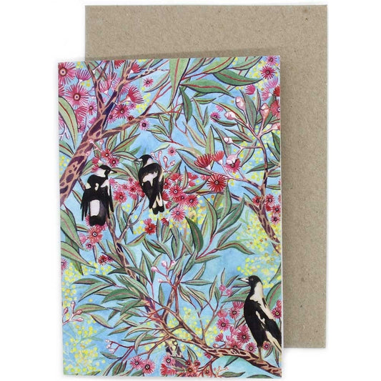 Ingrid Bartkowiak Art Greeting Card - Magpies in the Gum Trees