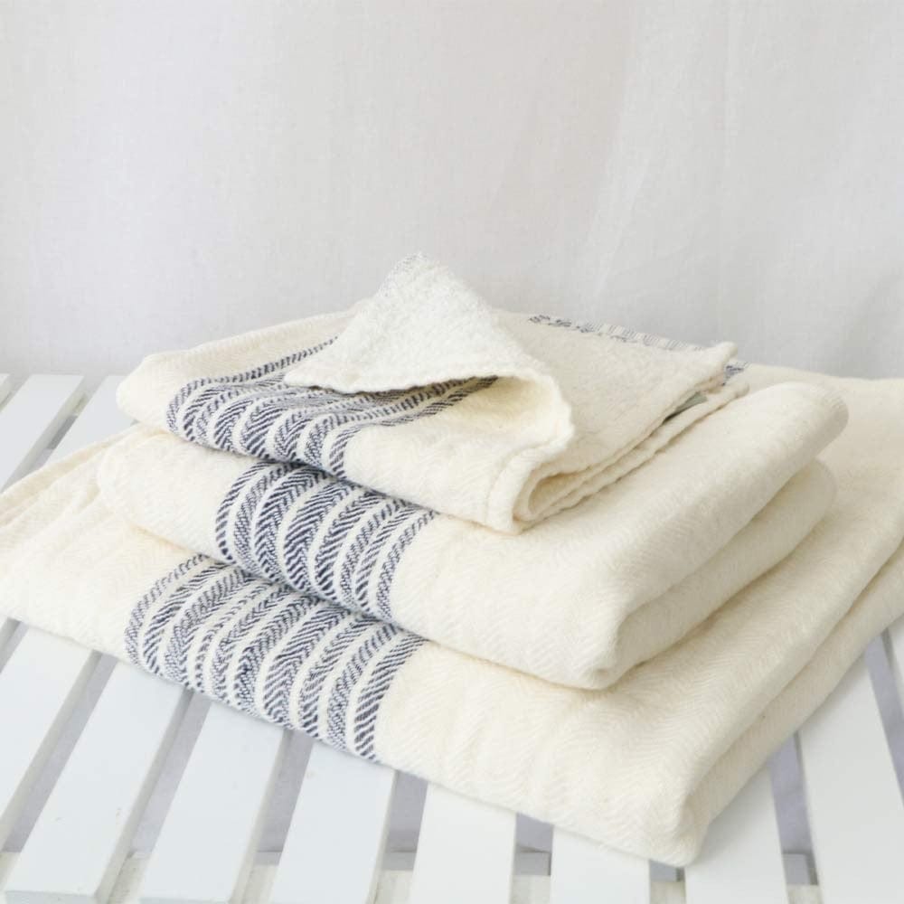 Kontex Flaxline Hand Towel - Navy & Ivory