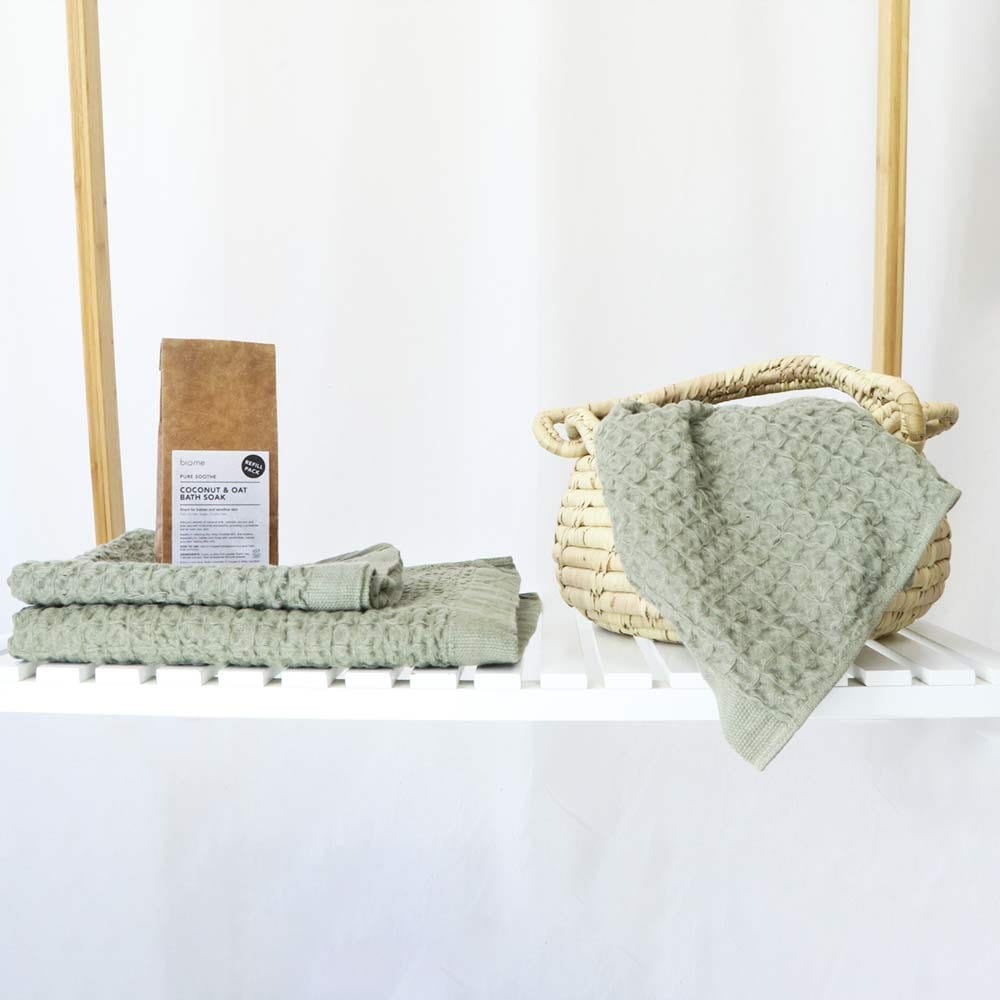 Kontex Organic Cotton & Linen Waffle Face Washer - Khaki