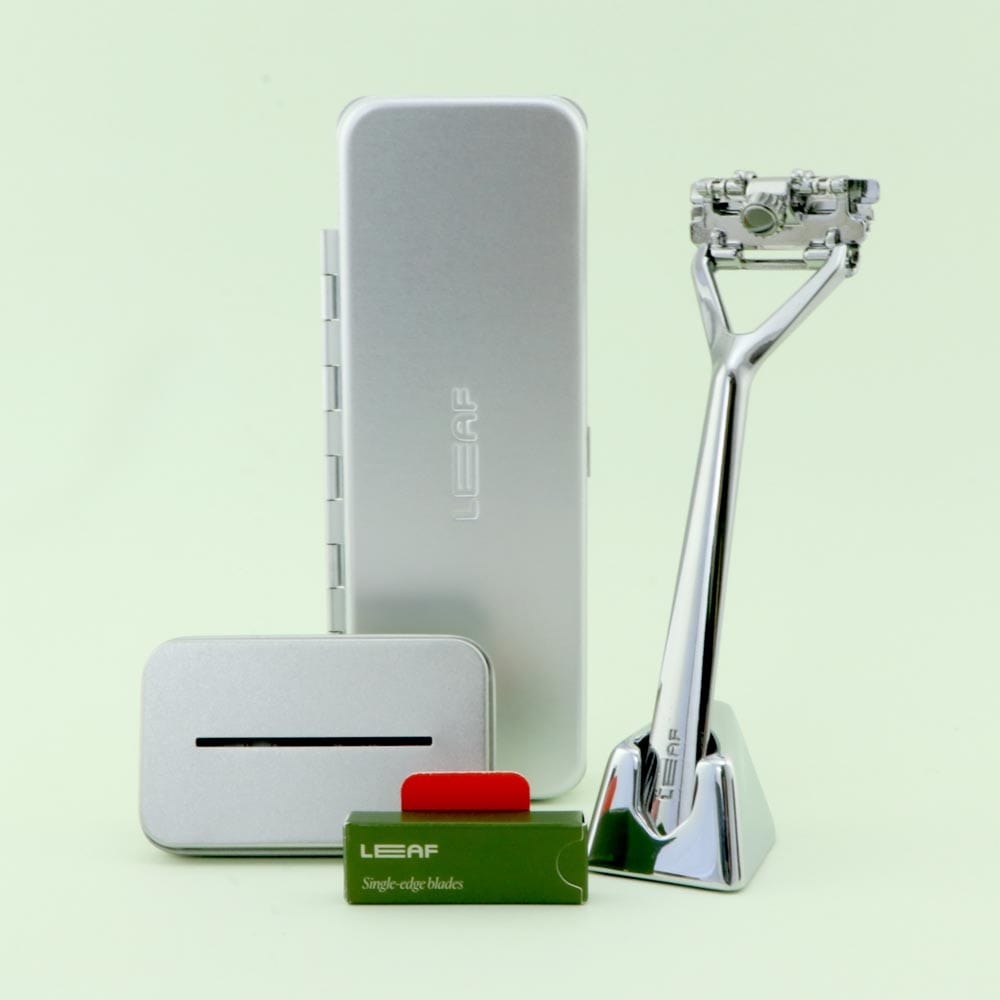 Leaf Shave Reusable Pivoting Razor Bundle - Chrome