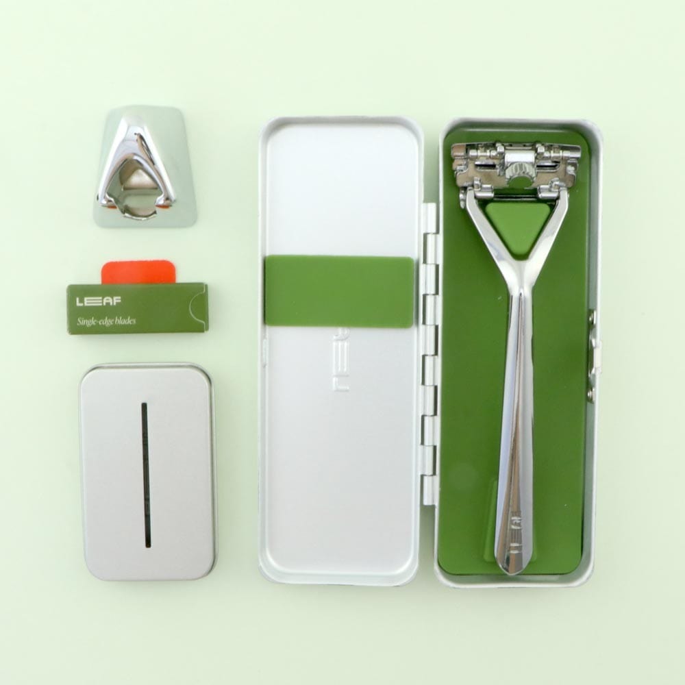 Leaf Shave Reusable Pivoting Razor Bundle - Chrome