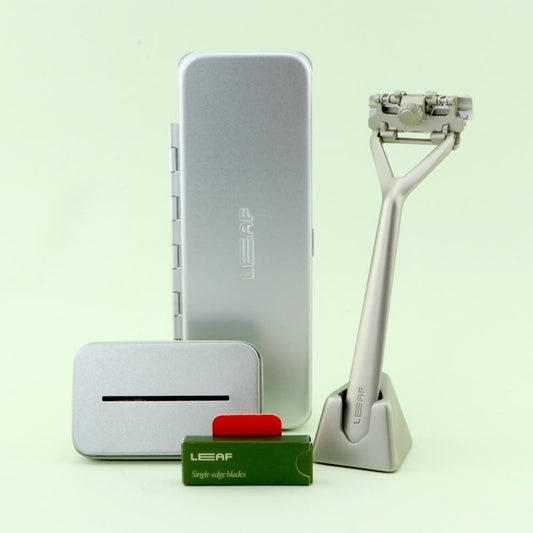 Leaf Shave Reusable Pivoting Razor Bundle - Silver