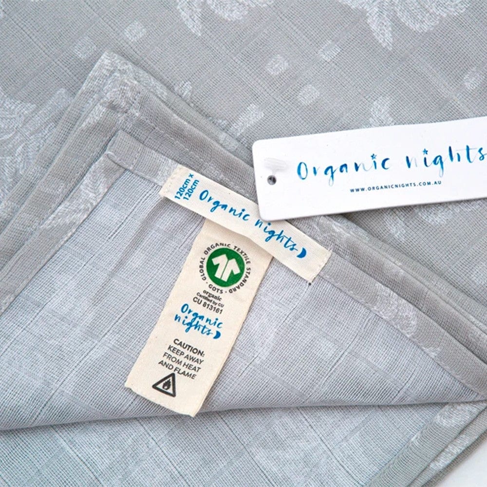 Organic Nights 100% Organic Cotton Muslin Swaddle - Grey Palms & Pineapples