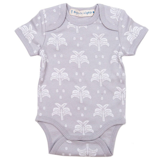 Organic Nights Summer Baby Sleepsuit - Palms & Pineapples Grey