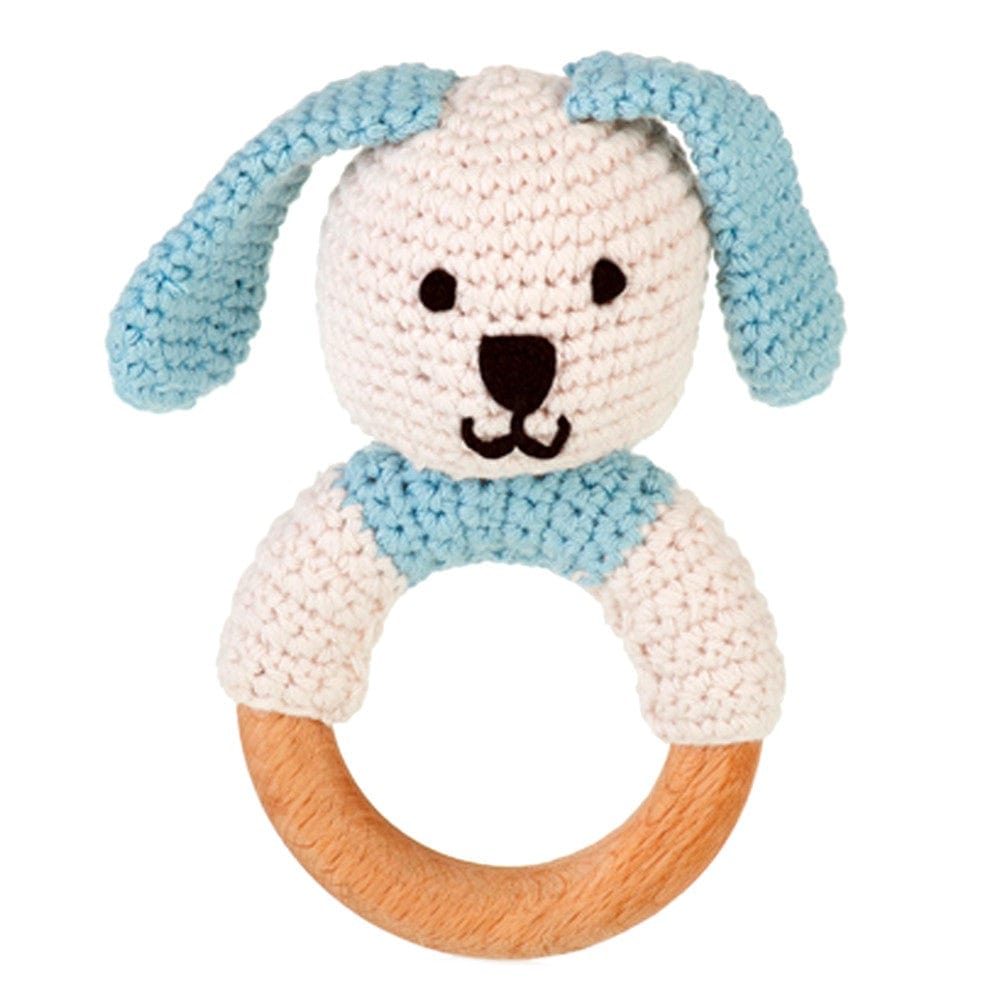 Pebble Wooden Ring Rattle - Bunny Blue